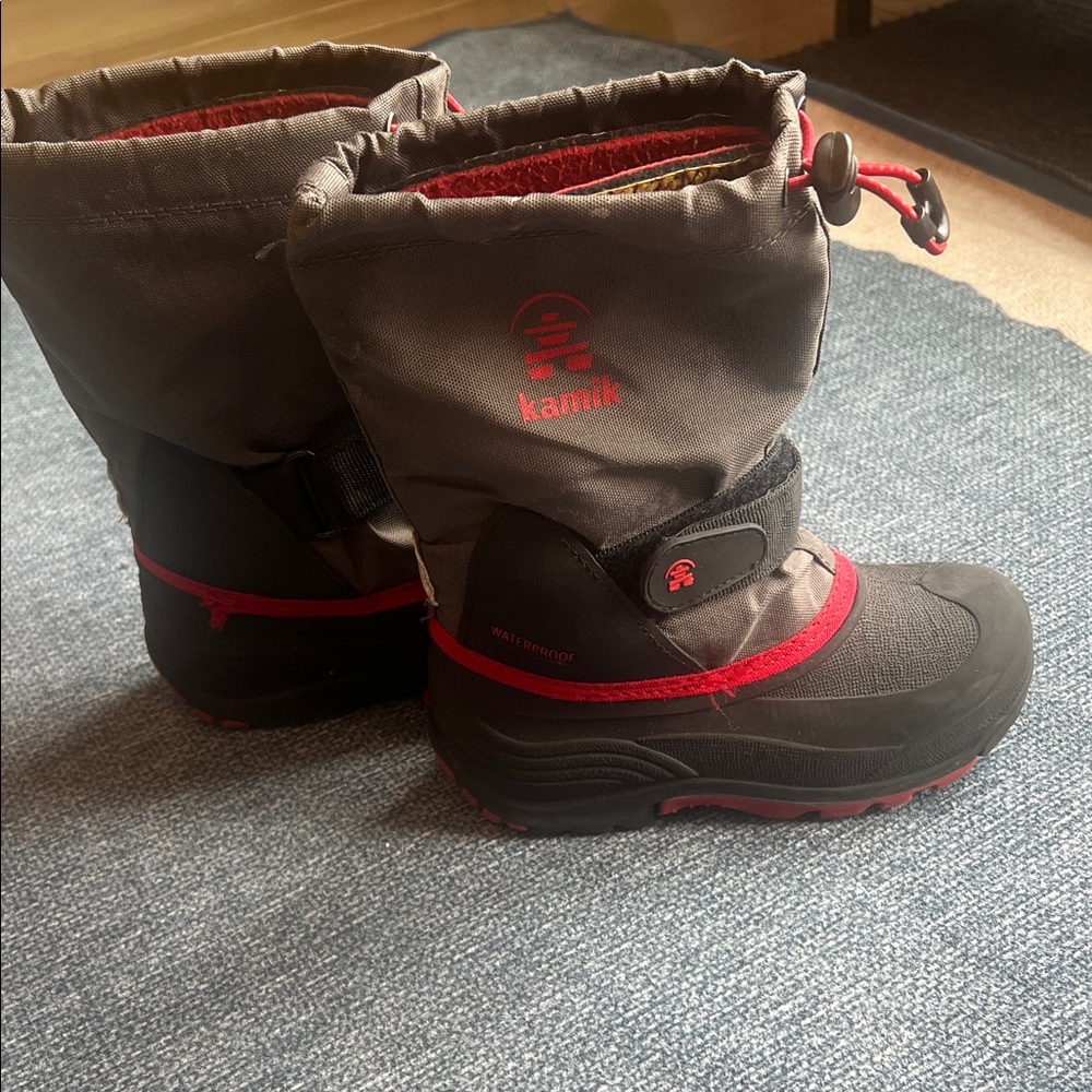 Kamik Kids Gray and Red Waterproof Snow Boots